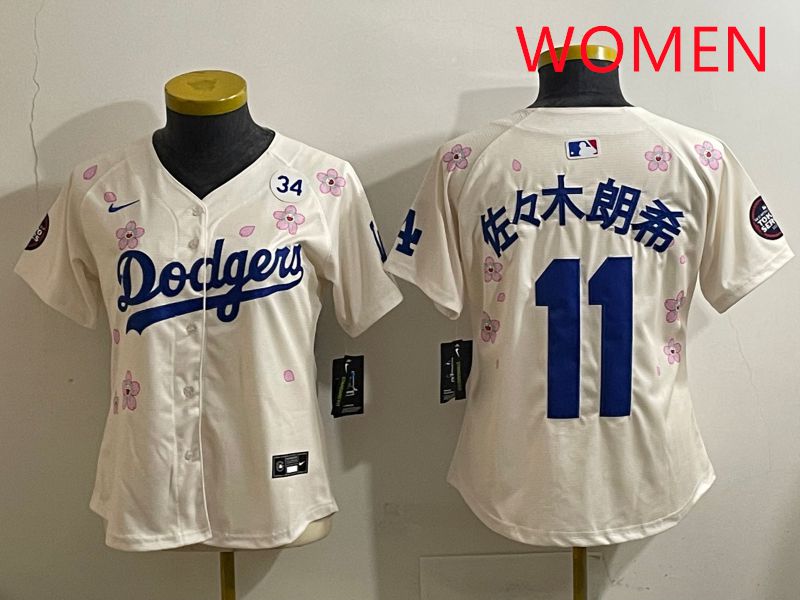 Women Los Angeles Dodgers #11 R.Sasaki Cream Sakura Edition 2025 Nike MLB Jersey style 38->women mlb jersey->Women Jersey